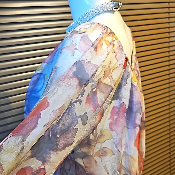 Breezy Silk blouse L / XL, lots of volume, elasticated waist looks great w jeans - Picture 7 of 12